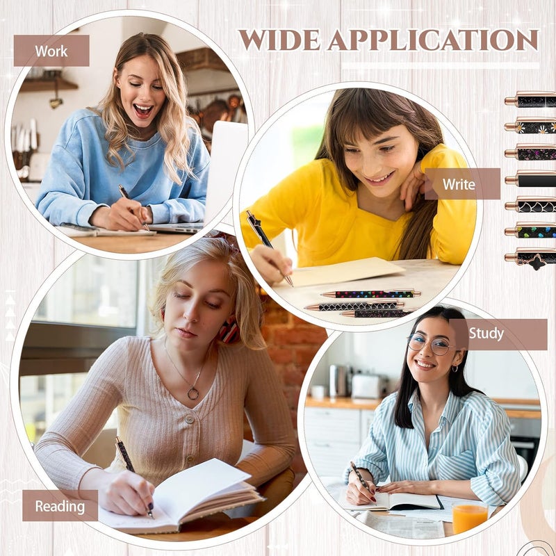 Sherr 7 Pcs Fancy Pens for Women Cute Sparkly Glitter Pens with 10 Pcs Black Ink Refills Pretty Gifts for Girls Office School Christmas Graduation(Simple) - Image 5